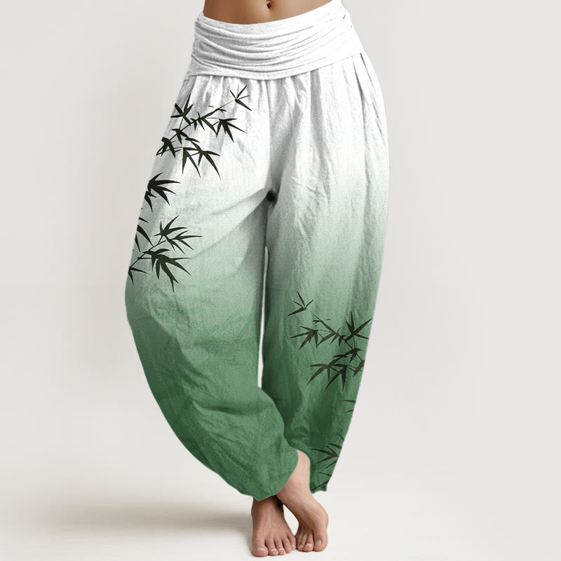 Breathable Cotton Gradient Bamboo Leaf Meditation Harem Pants