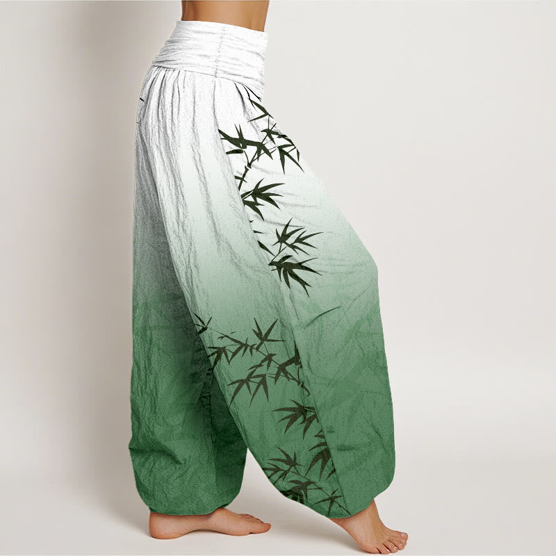 Breathable Cotton Gradient Bamboo Leaf Meditation Harem Pants