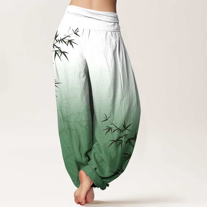 Breathable Cotton Gradient Bamboo Leaf Meditation Harem Pants