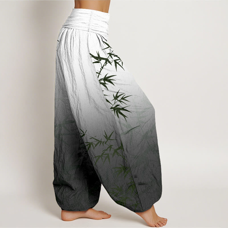 Breathable Cotton Gradient Bamboo Leaf Meditation Harem Pants