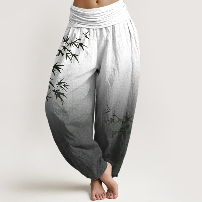Breathable Cotton Gradient Bamboo Leaf Meditation Harem Pants