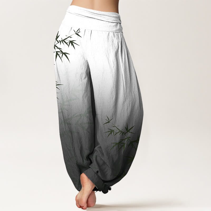 Breathable Cotton Gradient Bamboo Leaf Meditation Harem Pants