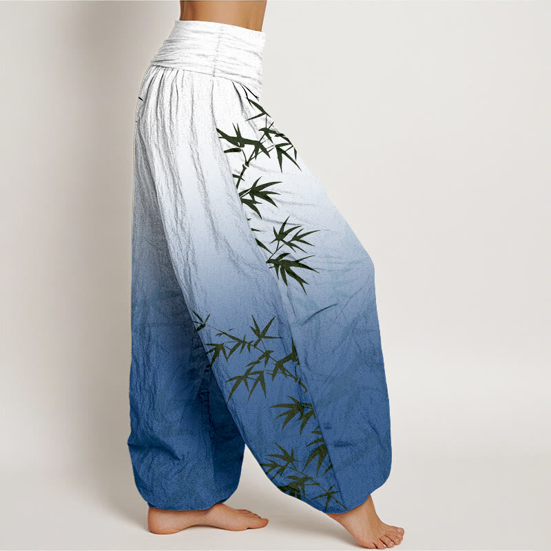 Breathable Cotton Gradient Bamboo Leaf Meditation Harem Pants