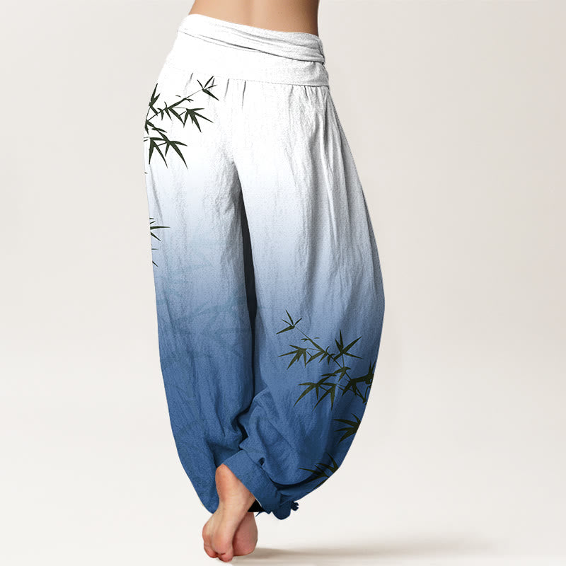 Breathable Cotton Gradient Bamboo Leaf Meditation Harem Pants