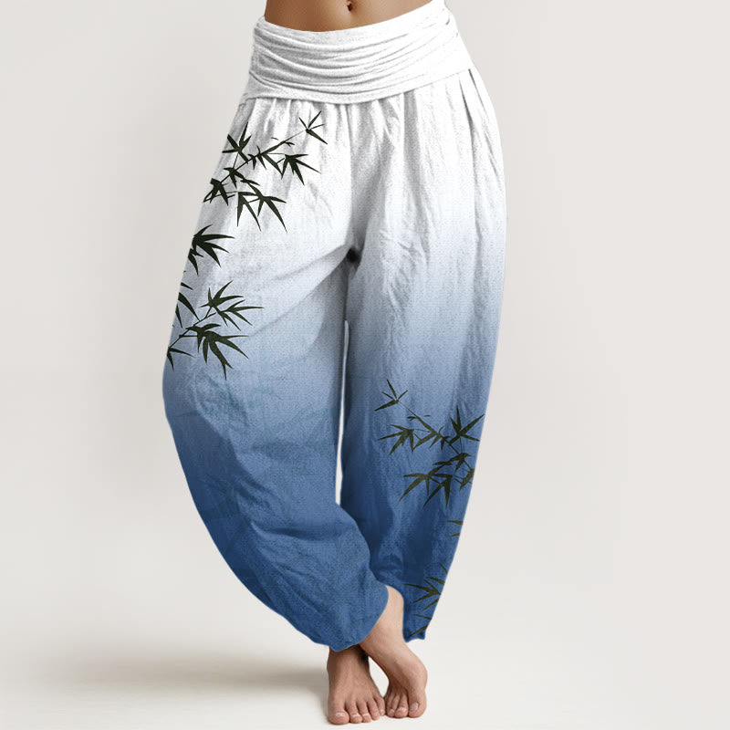 Breathable Cotton Gradient Bamboo Leaf Meditation Harem Pants