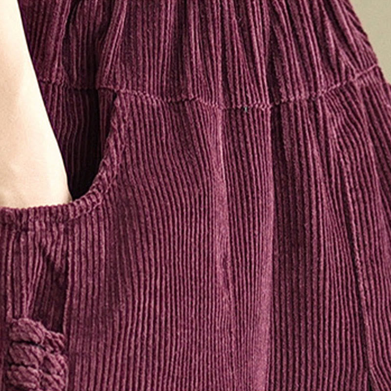 Women's Pure Color Drawstring Design Wide Leg Corduroy Pants With Pockets