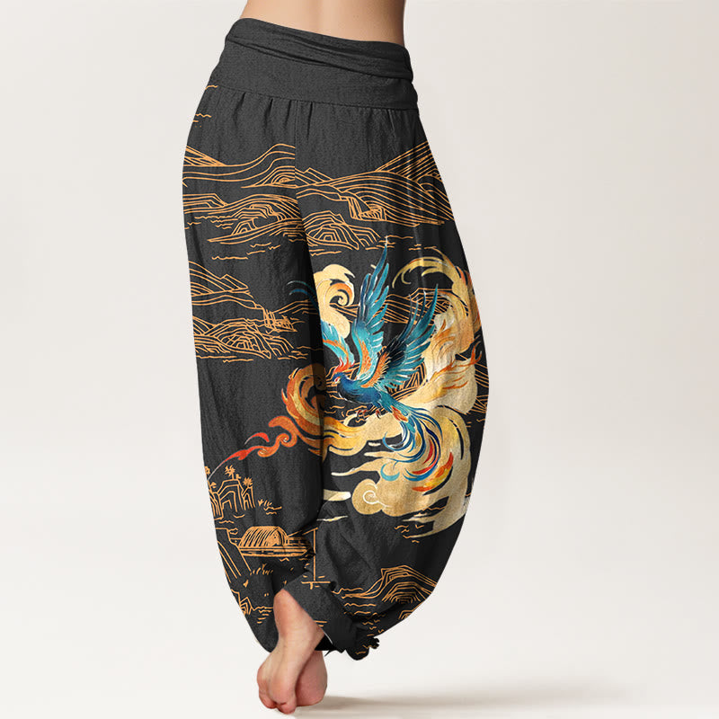 Tactile Cotton Landscape Print Harem Meditation Pants