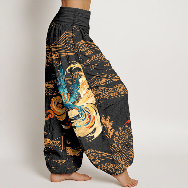 Tactile Cotton Landscape Print Harem Meditation Pants
