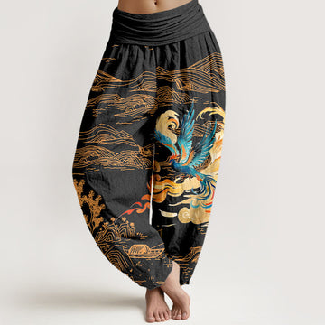 Tactile Cotton Landscape Print Harem Meditation Pants