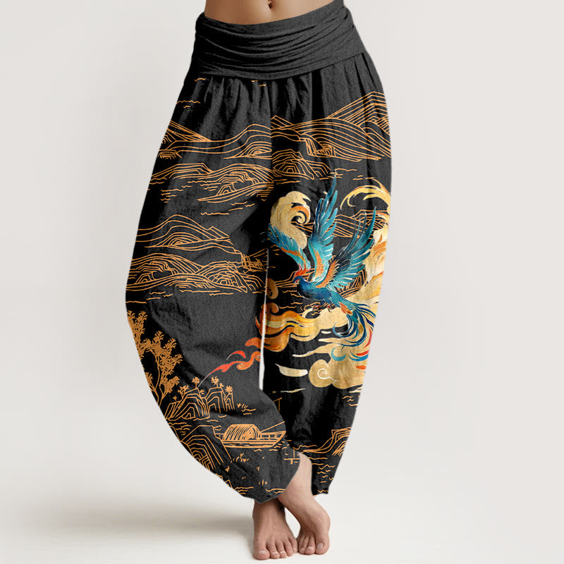 Tactile Cotton Landscape Print Harem Meditation Pants
