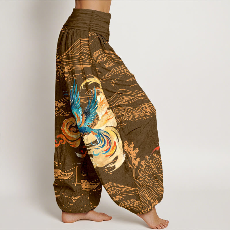 Tactile Cotton Landscape Print Harem Meditation Pants