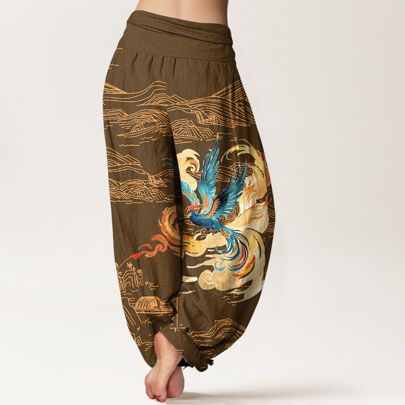 Tactile Cotton Landscape Print Harem Meditation Pants