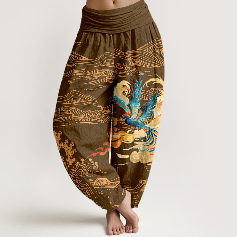 Tactile Cotton Landscape Print Harem Meditation Pants