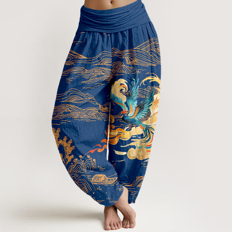 Tactile Cotton Landscape Print Harem Meditation Pants
