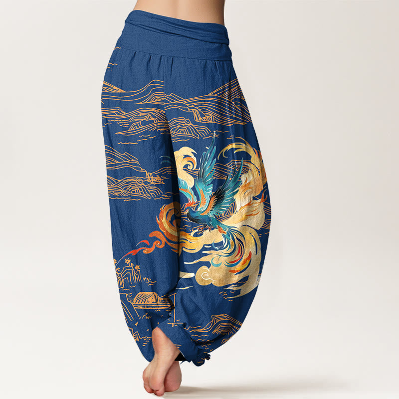 Tactile Cotton Landscape Print Harem Meditation Pants