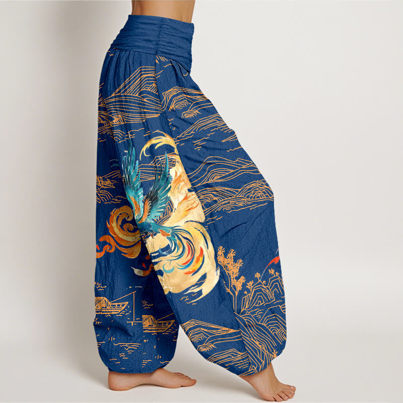 Tactile Cotton Landscape Print Harem Meditation Pants