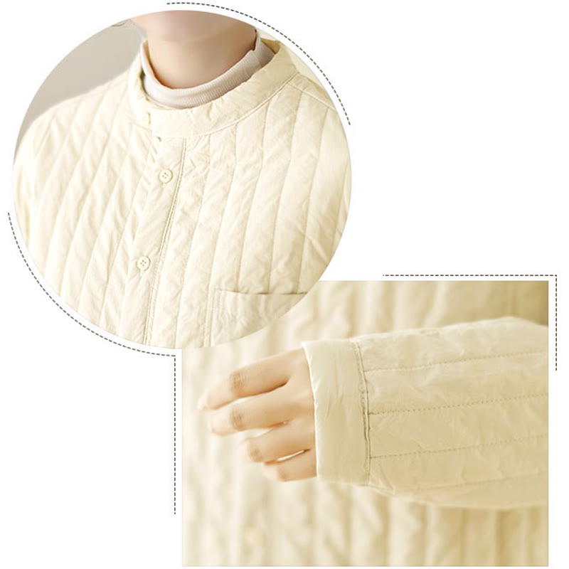 Women's Stand Collar Simple Design Long Sleeve Thermal Cotton Jacket With Pocket