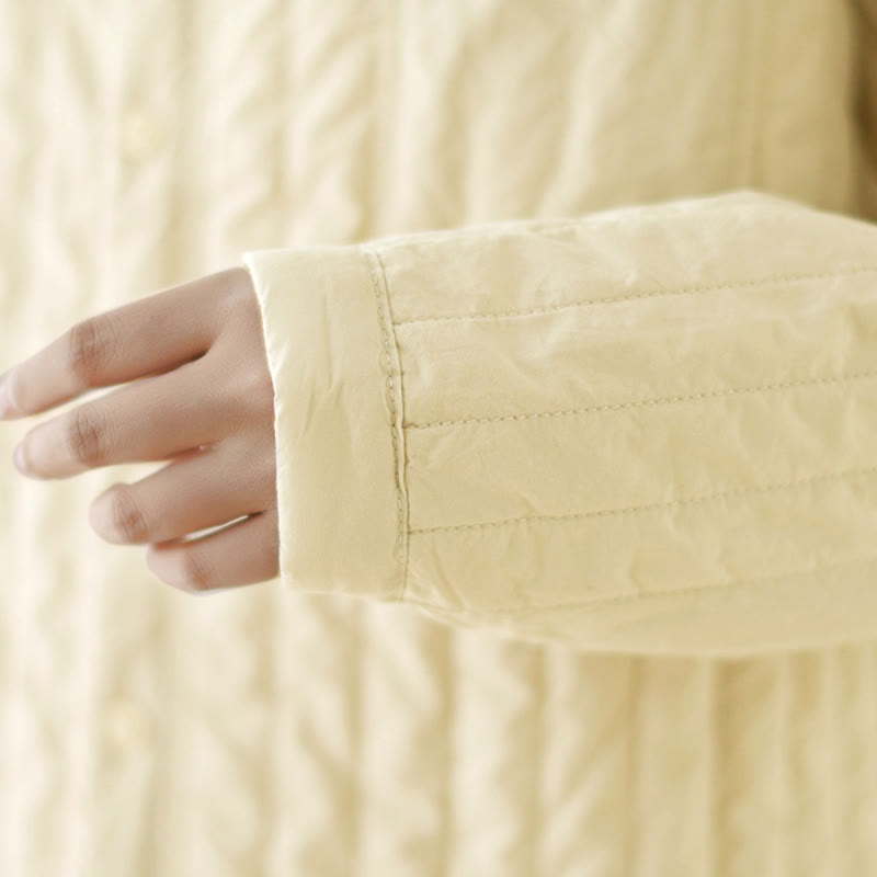 Women's Stand Collar Simple Design Long Sleeve Thermal Cotton Jacket With Pocket