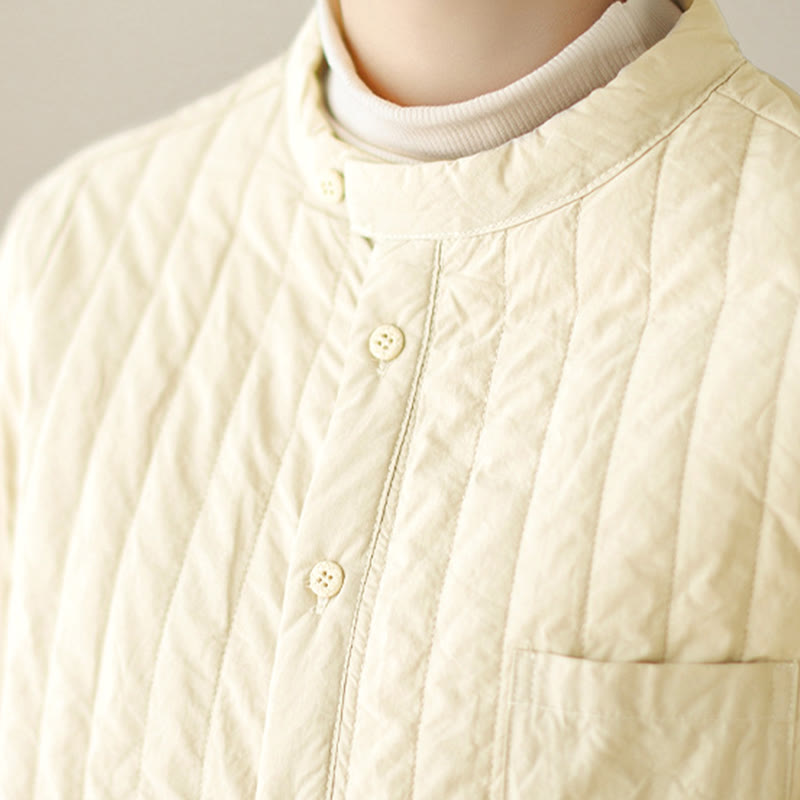 Women's Stand Collar Simple Design Long Sleeve Thermal Cotton Jacket With Pocket