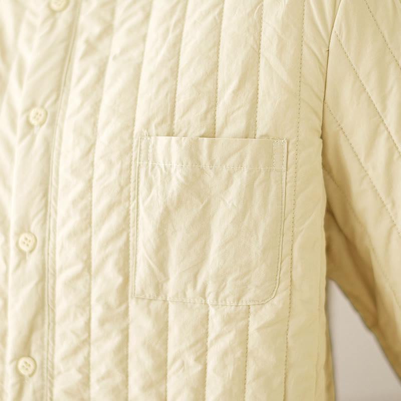 Women's Stand Collar Simple Design Long Sleeve Thermal Cotton Jacket With Pocket