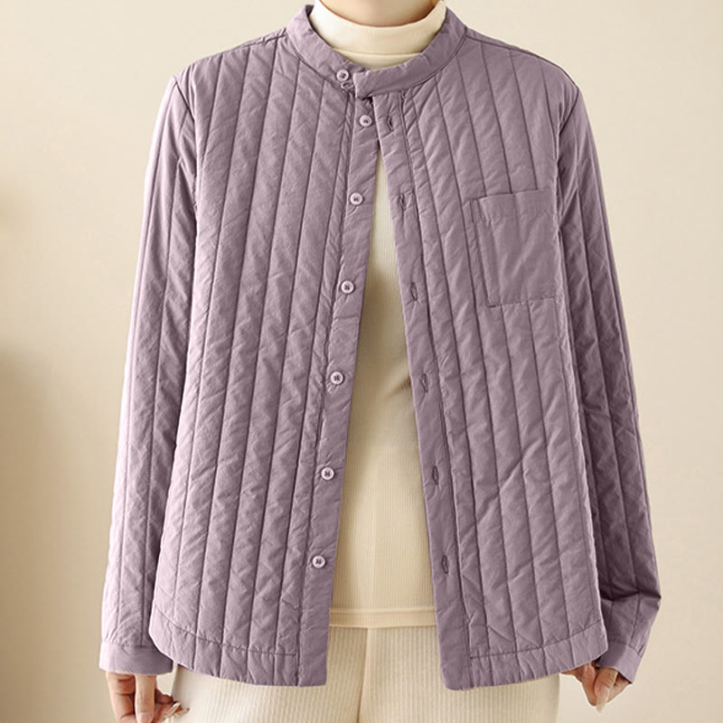 Women's Stand Collar Simple Design Long Sleeve Thermal Cotton Jacket With Pocket