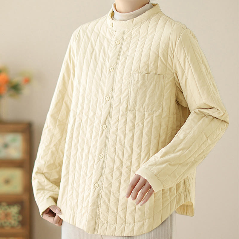 Women's Stand Collar Simple Design Long Sleeve Thermal Cotton Jacket With Pocket