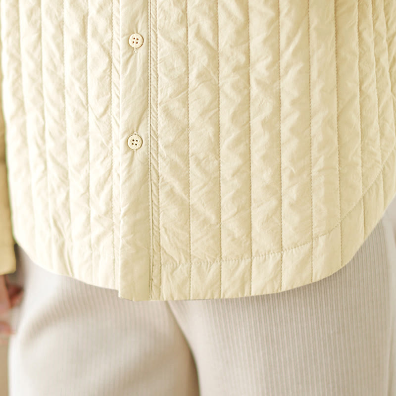 Women's Stand Collar Simple Design Long Sleeve Thermal Cotton Jacket With Pocket