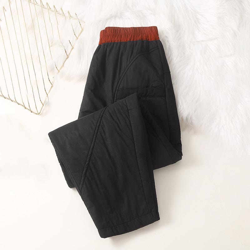 Women's Winter Plain Elastic Waist Design Thickened Harem Pants With Pockets