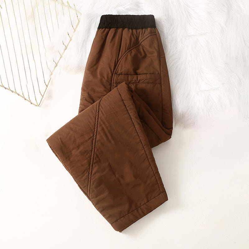 Women's Winter Plain Elastic Waist Design Thickened Harem Pants With Pockets