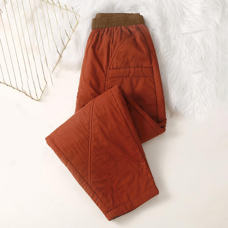 Women's Winter Plain Elastic Waist Design Thickened Harem Pants With Pockets