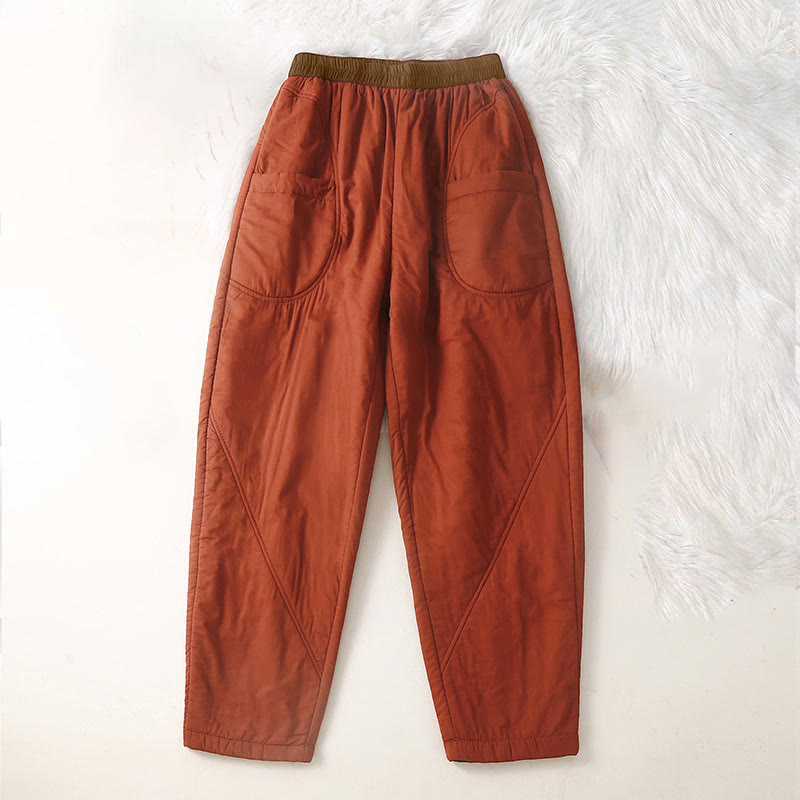 Women's Winter Plain Elastic Waist Design Thickened Harem Pants With Pockets