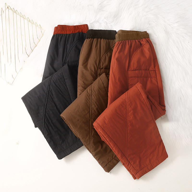 Women's Winter Plain Elastic Waist Design Thickened Harem Pants With Pockets