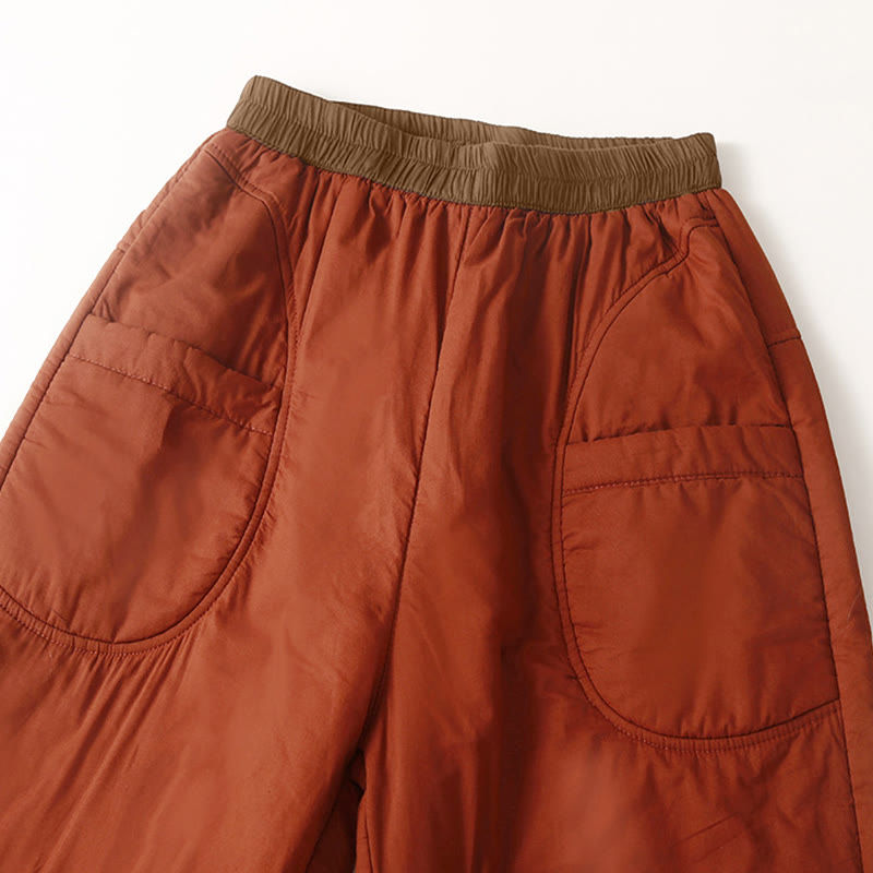 Women's Winter Plain Elastic Waist Design Thickened Harem Pants With Pockets