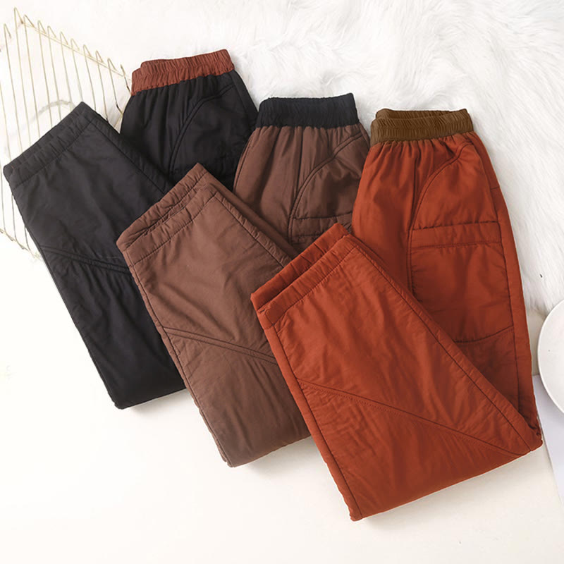 Women's Winter Plain Elastic Waist Design Thickened Harem Pants With Pockets
