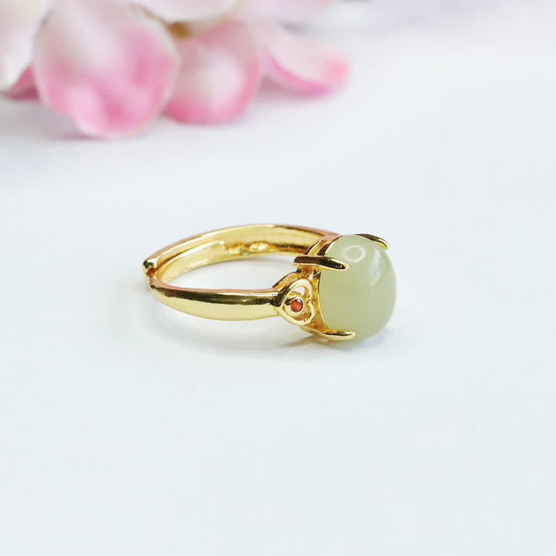 Natural Hetian Jade Egg Heart-shaped Copper Luck Open Ring