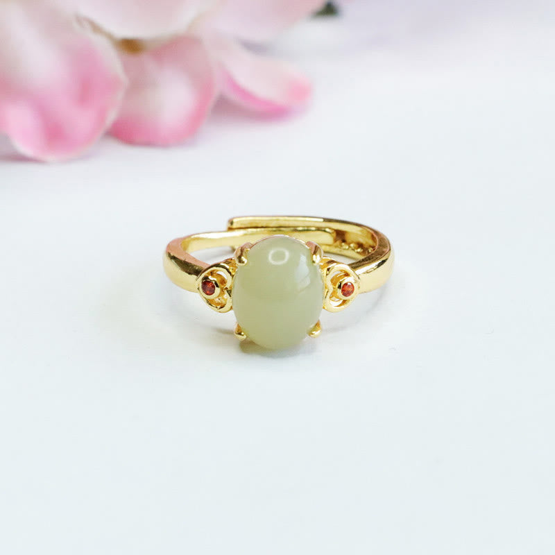 Natural Hetian Jade Egg Heart-shaped Copper Luck Open Ring