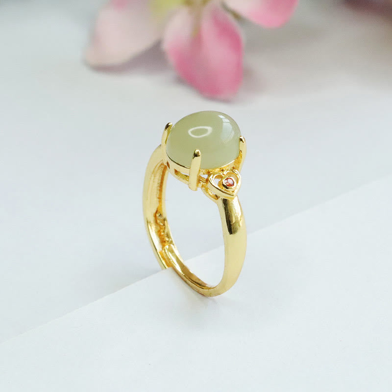 Natural Hetian Jade Egg Heart-shaped Copper Luck Open Ring