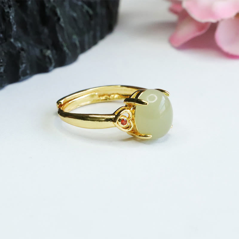 Natural Hetian Jade Egg Heart-shaped Copper Luck Open Ring