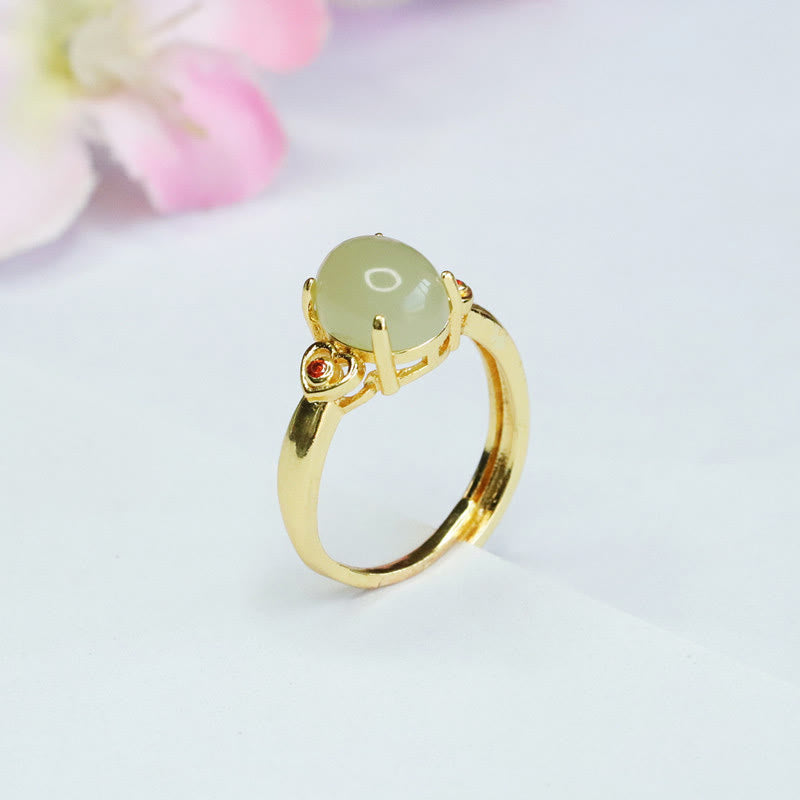 Natural Hetian Jade Egg Heart-shaped Copper Luck Open Ring