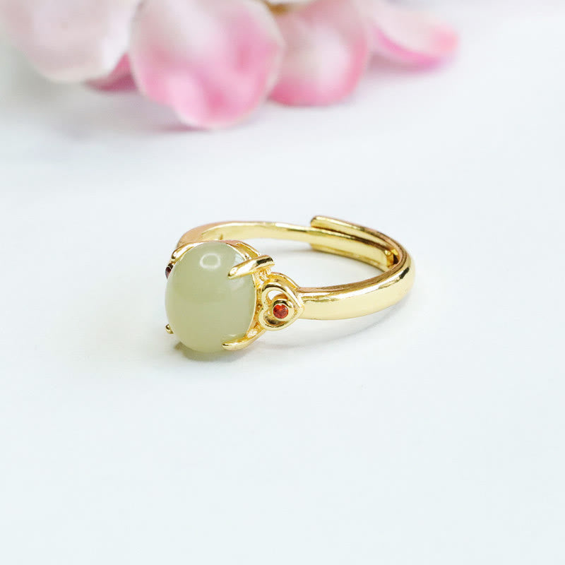 Natural Hetian Jade Egg Heart-shaped Copper Luck Open Ring