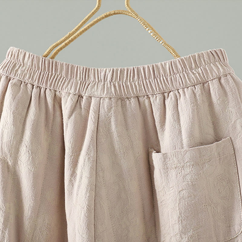 Jacquard Cotton-padded Women's Wide Leg Thermal Ankle-Length Pants With Pockets