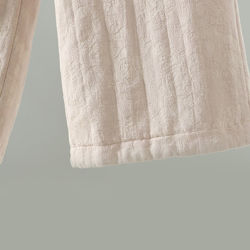 Jacquard Cotton-padded Women's Wide Leg Thermal Ankle-Length Pants With Pockets