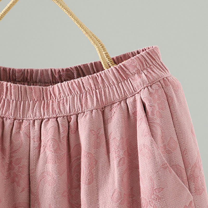 Jacquard Cotton-padded Women's Wide Leg Thermal Ankle-Length Pants With Pockets