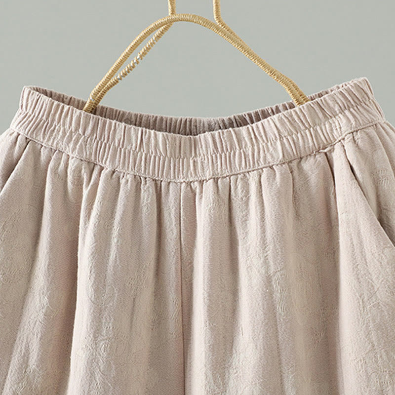 Jacquard Cotton-padded Women's Wide Leg Thermal Ankle-Length Pants With Pockets