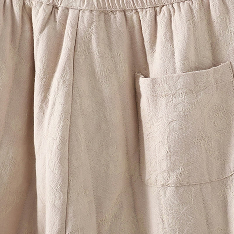 Jacquard Cotton-padded Women's Wide Leg Thermal Ankle-Length Pants With Pockets