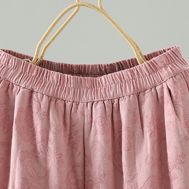 Jacquard Cotton-padded Women's Wide Leg Thermal Ankle-Length Pants With Pockets