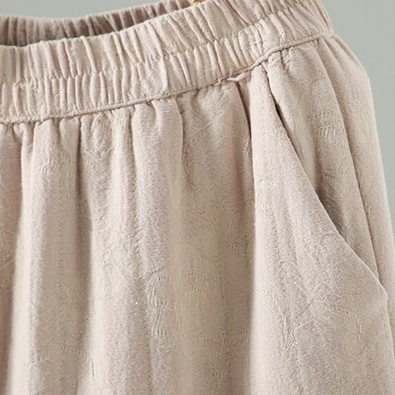 Jacquard Cotton-padded Women's Wide Leg Thermal Ankle-Length Pants With Pockets