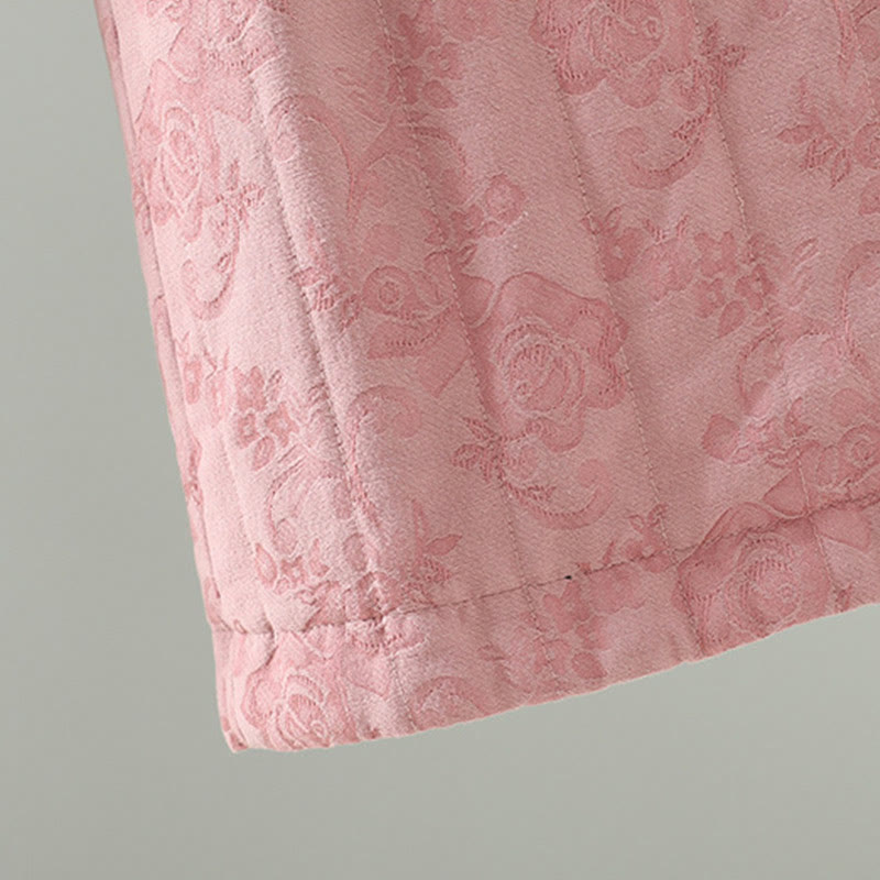 Jacquard Cotton-padded Women's Wide Leg Thermal Ankle-Length Pants With Pockets