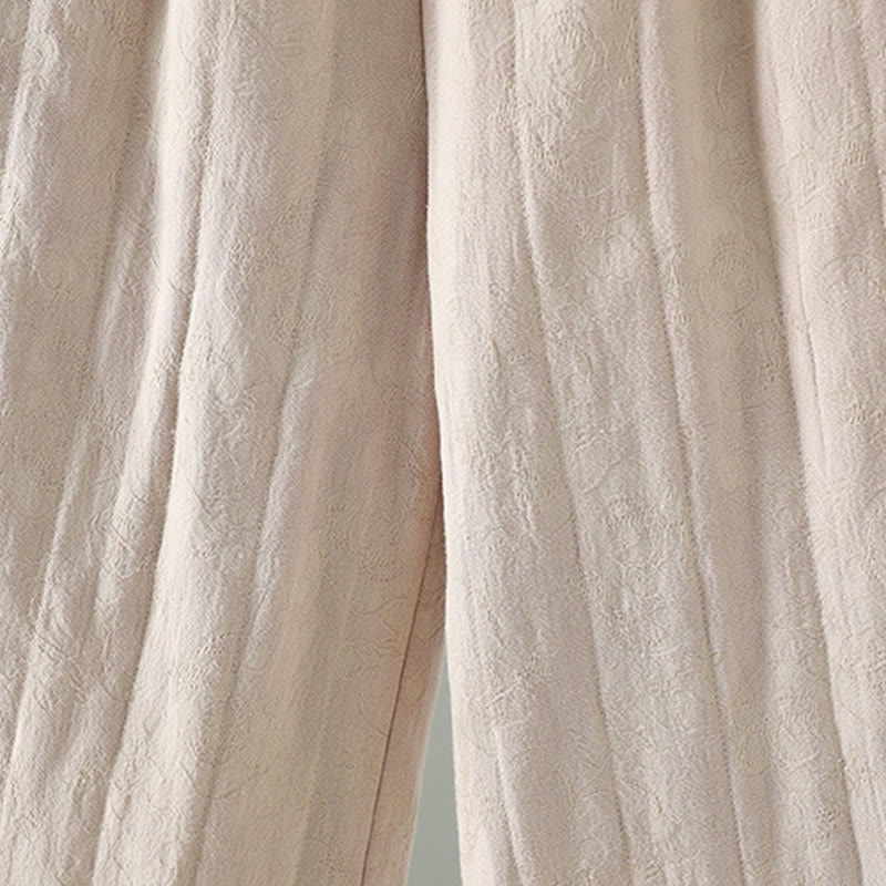 Jacquard Cotton-padded Women's Wide Leg Thermal Ankle-Length Pants With Pockets