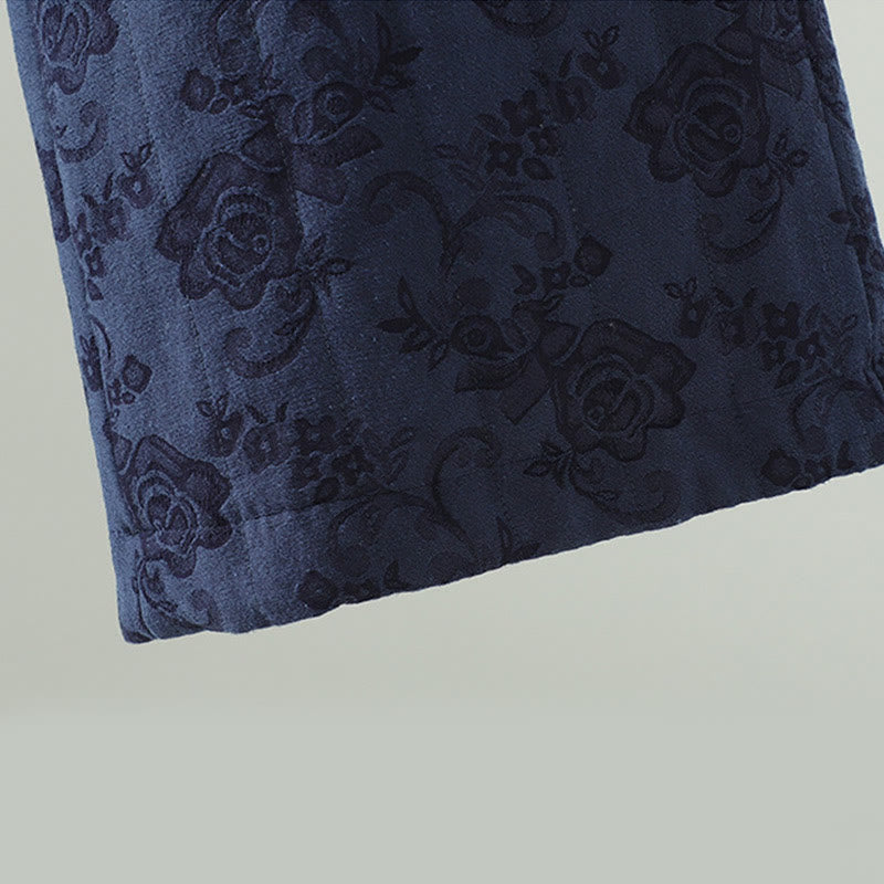 Jacquard Cotton-padded Women's Wide Leg Thermal Ankle-Length Pants With Pockets